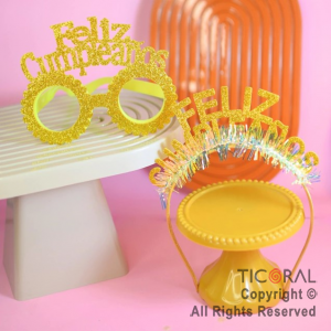 SET ANTEOJO Y VINCHA FELIZ CUMPLEAOS ORO X 1
